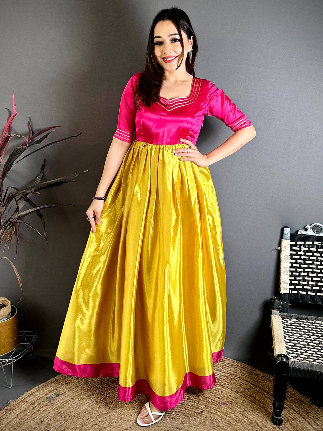 Royal Paan Neck Chiffon Dress