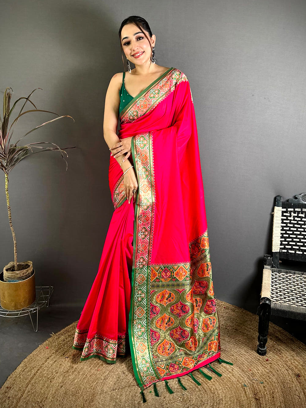 Pink Soft Silk Pochampally Ikkat Minakari Saree