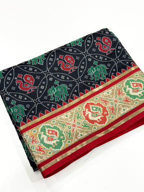 Elegant Black Pochampally Patola Silk Saree