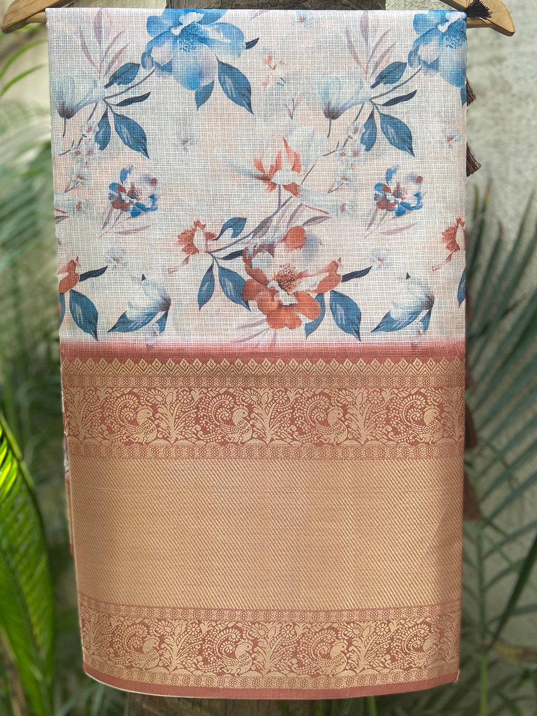 Floral Multi Kota Doriya saree with gold zari border