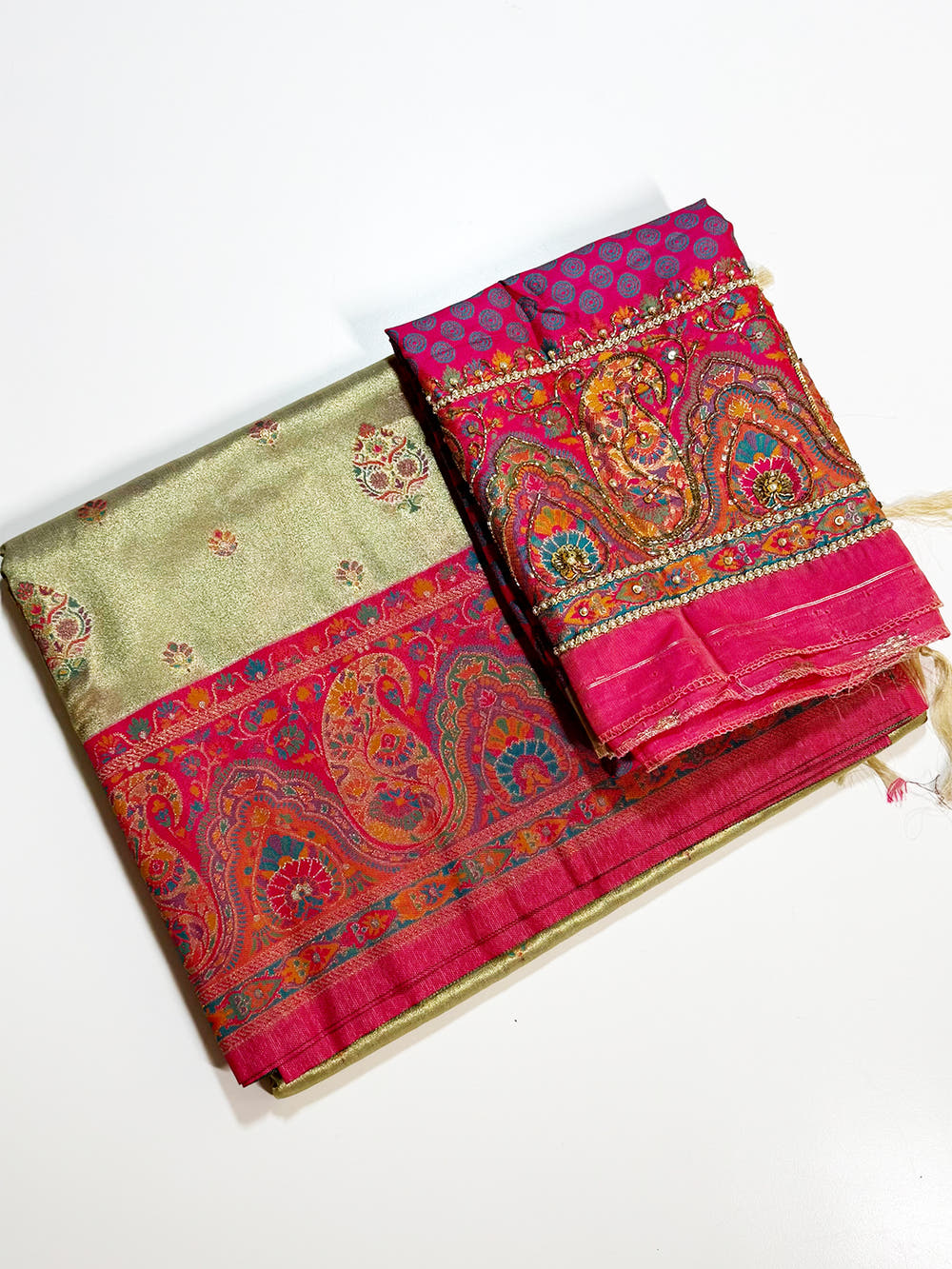 Golden Glow Dharmavaram Silk Saree With Maggam Blouse