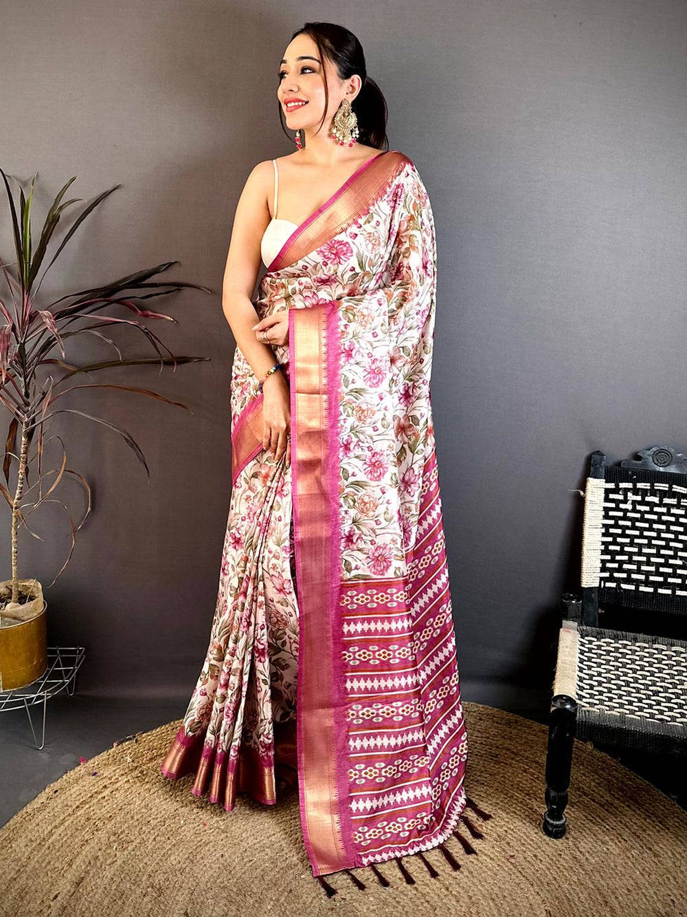 Pink Floral Beauty Designer Saree