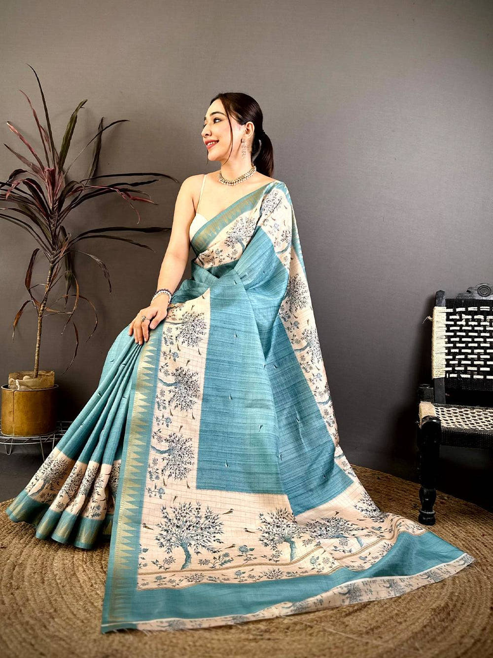 Royal Rama Floral Weave Saree