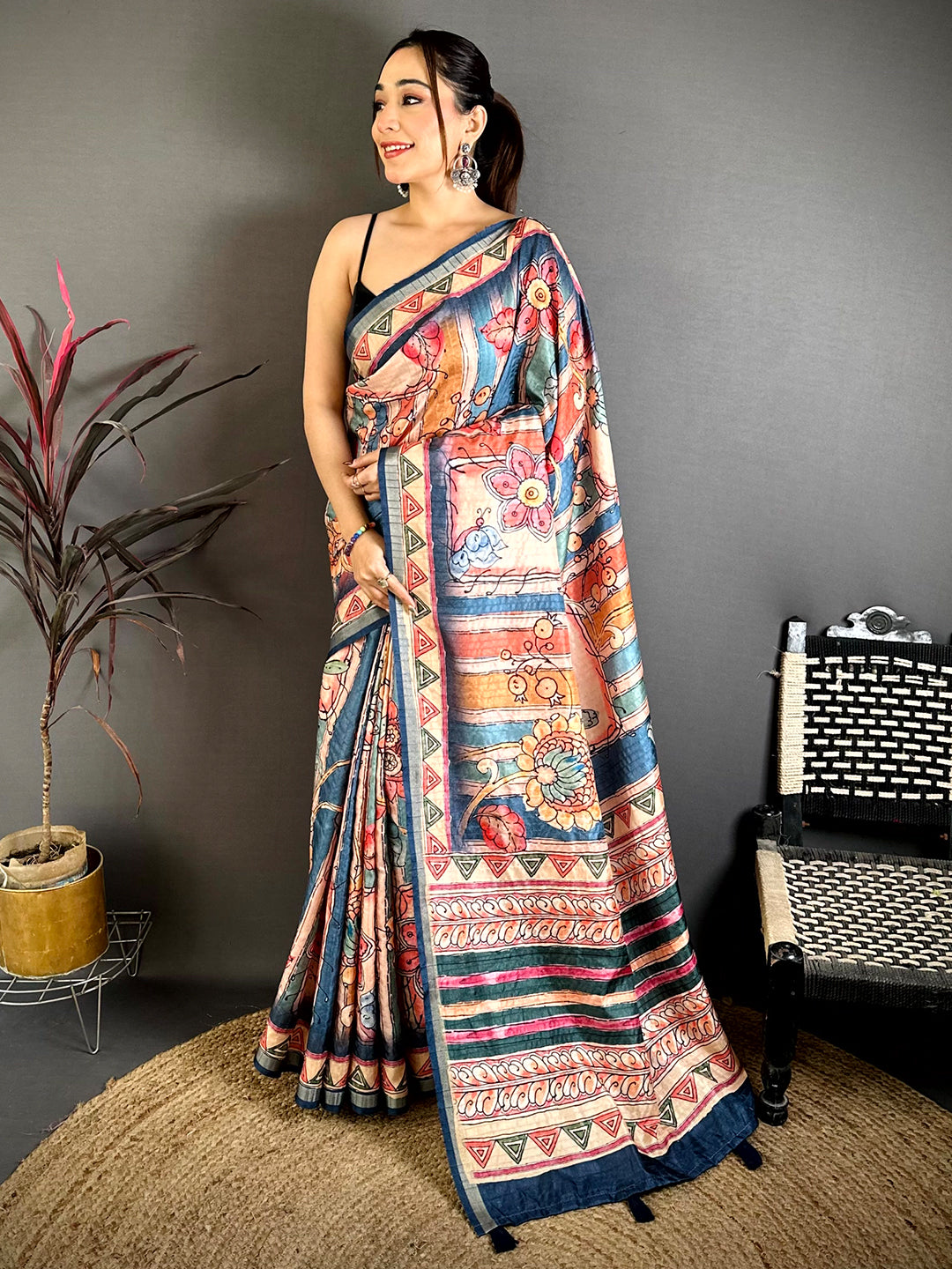 Regal Tussar Rainbow Striped Saree