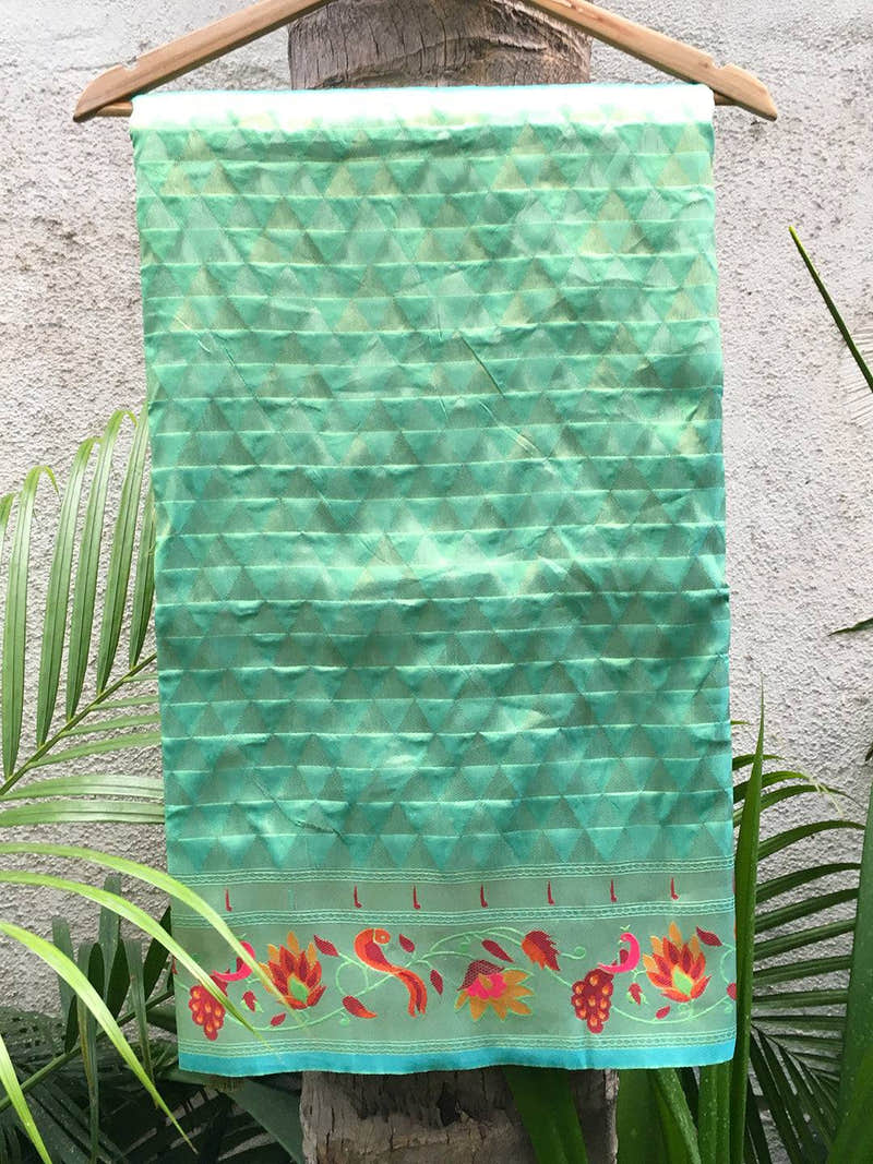 Olive Silk Blend Woven Zari Work Paithani Saree