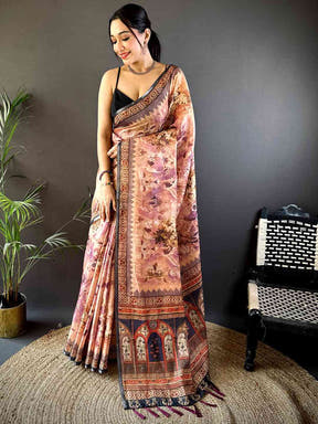 Purple Tussar Blossom Saree