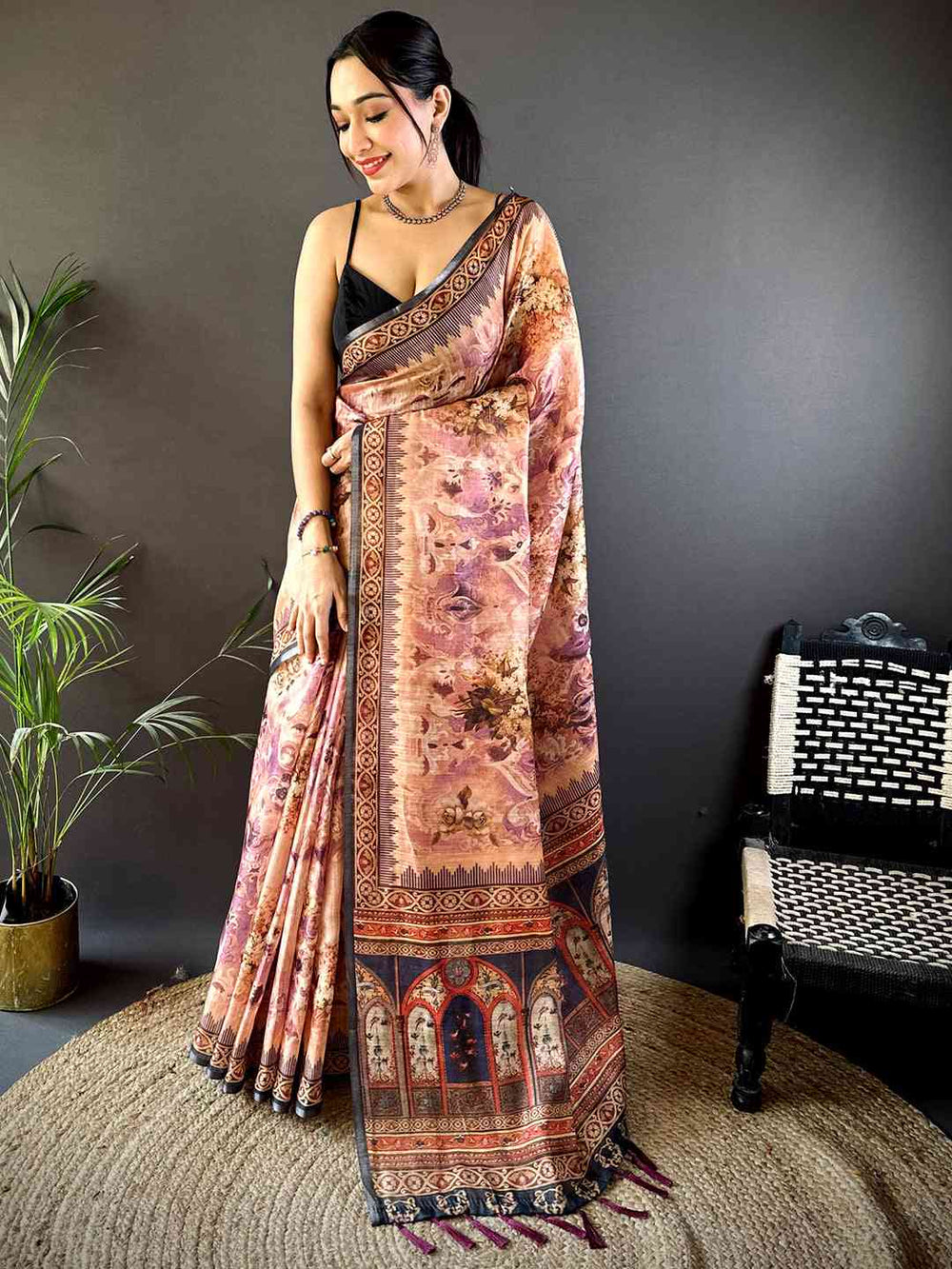 Purple Tussar Blossom Saree