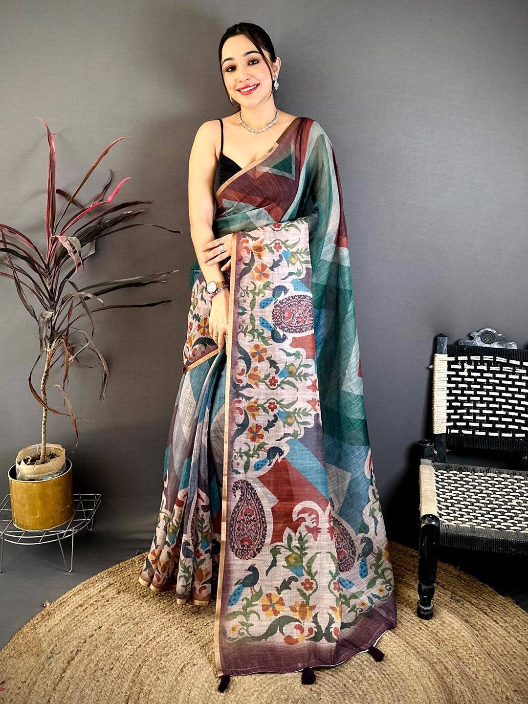 Royal Linen Tissue Geometric Saree