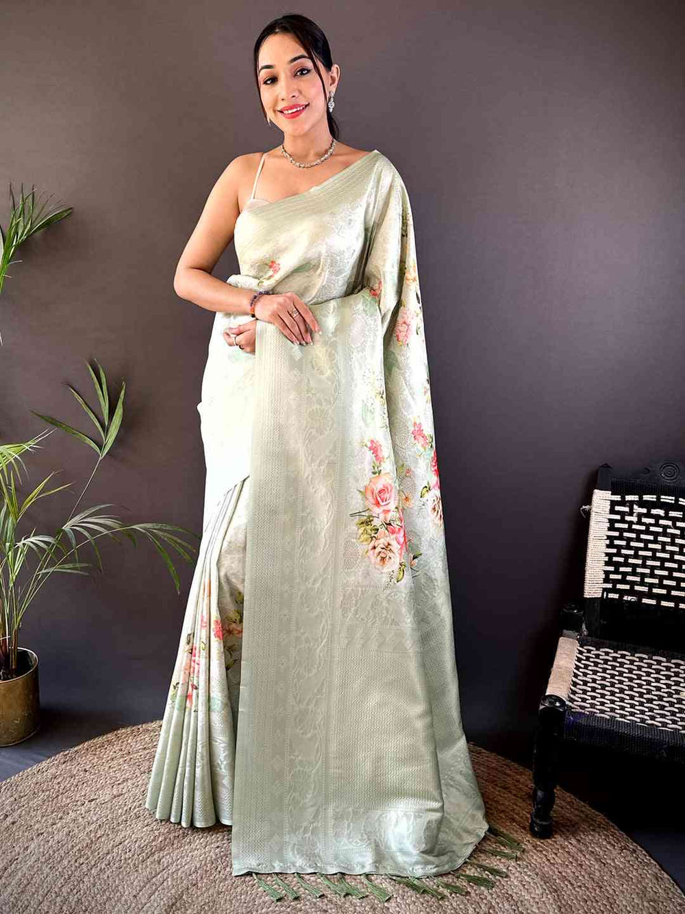 Light Green Kanjivaram Digital Silk Saree
