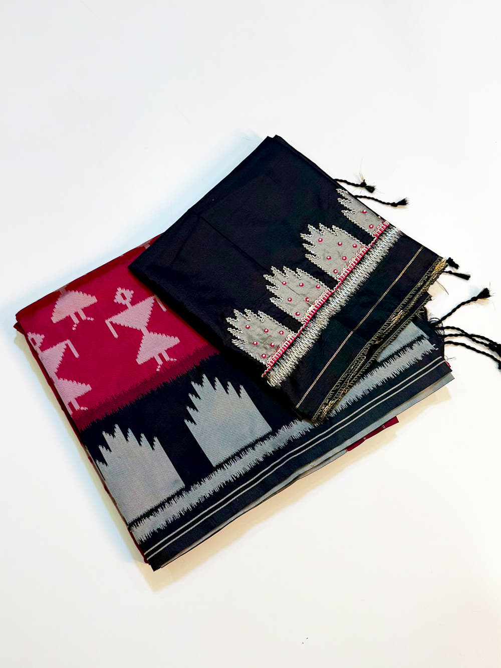 Magenta Warli Weave Soft Silk Saree With Maggam Blouse