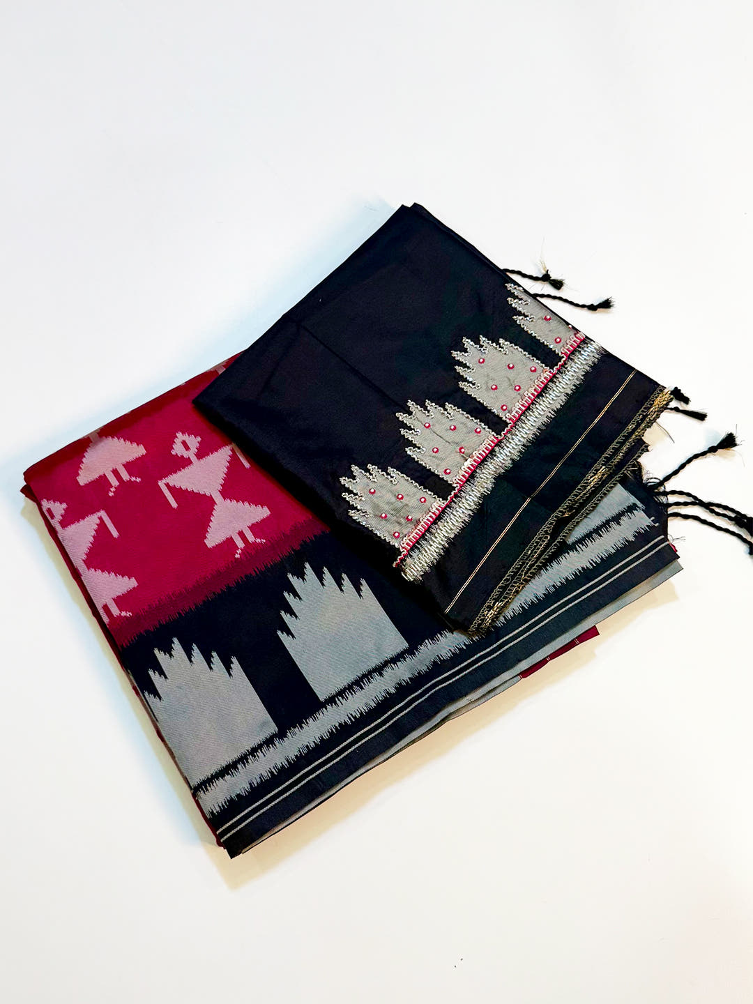 Magenta Warli Weave Soft Silk Saree With Maggam Blouse