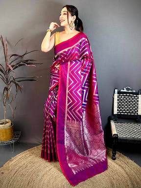 Rani Pink Geometric Zari Weave Banarasi Saree