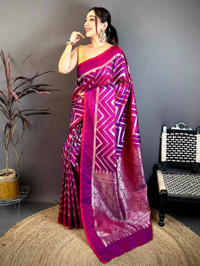 Rani Pink Geometric Zari Weave Banarasi Saree