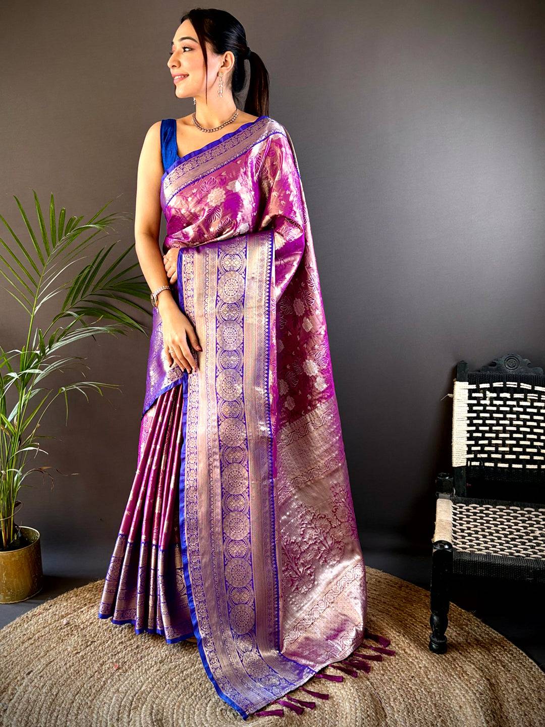 Wine One Gram Gold Tissue Silk Saree