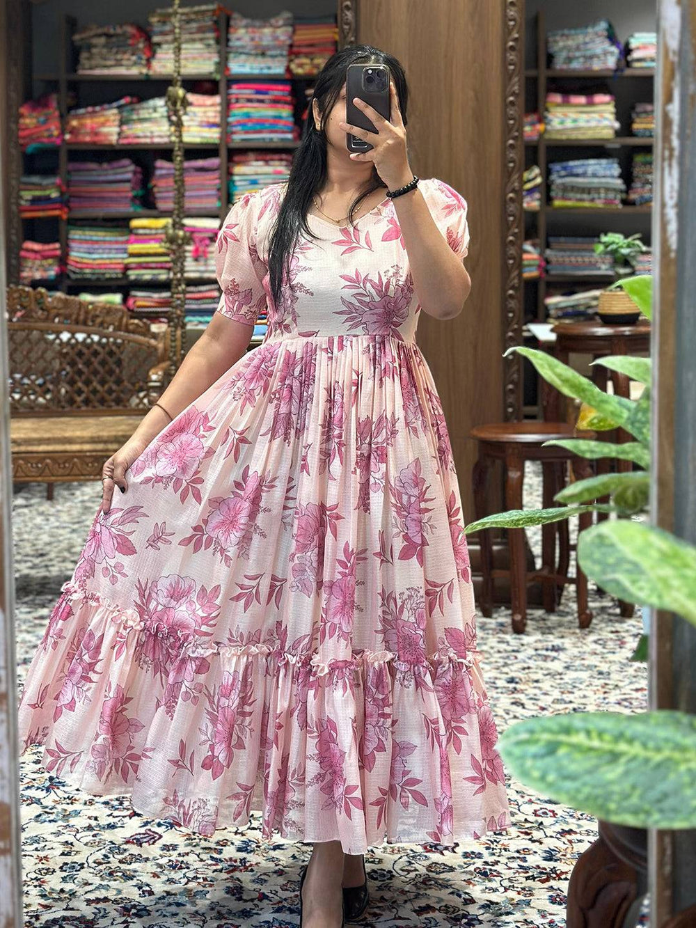 Blossom Pink Midi Delight dress showcasing floral design