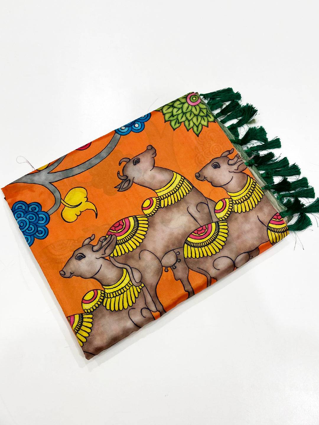 Bright Orange Banarasi Silk Kalamkari Saree


