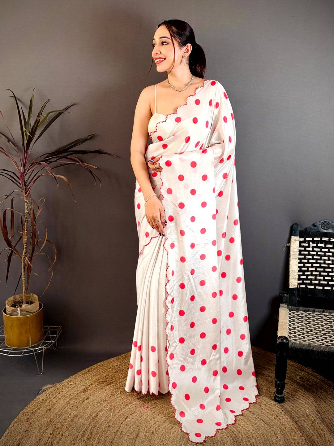 Soft Chinnon Chiffon Polka Dot Saree

