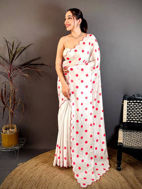 Soft Chinnon Chiffon Polka Dot Saree

