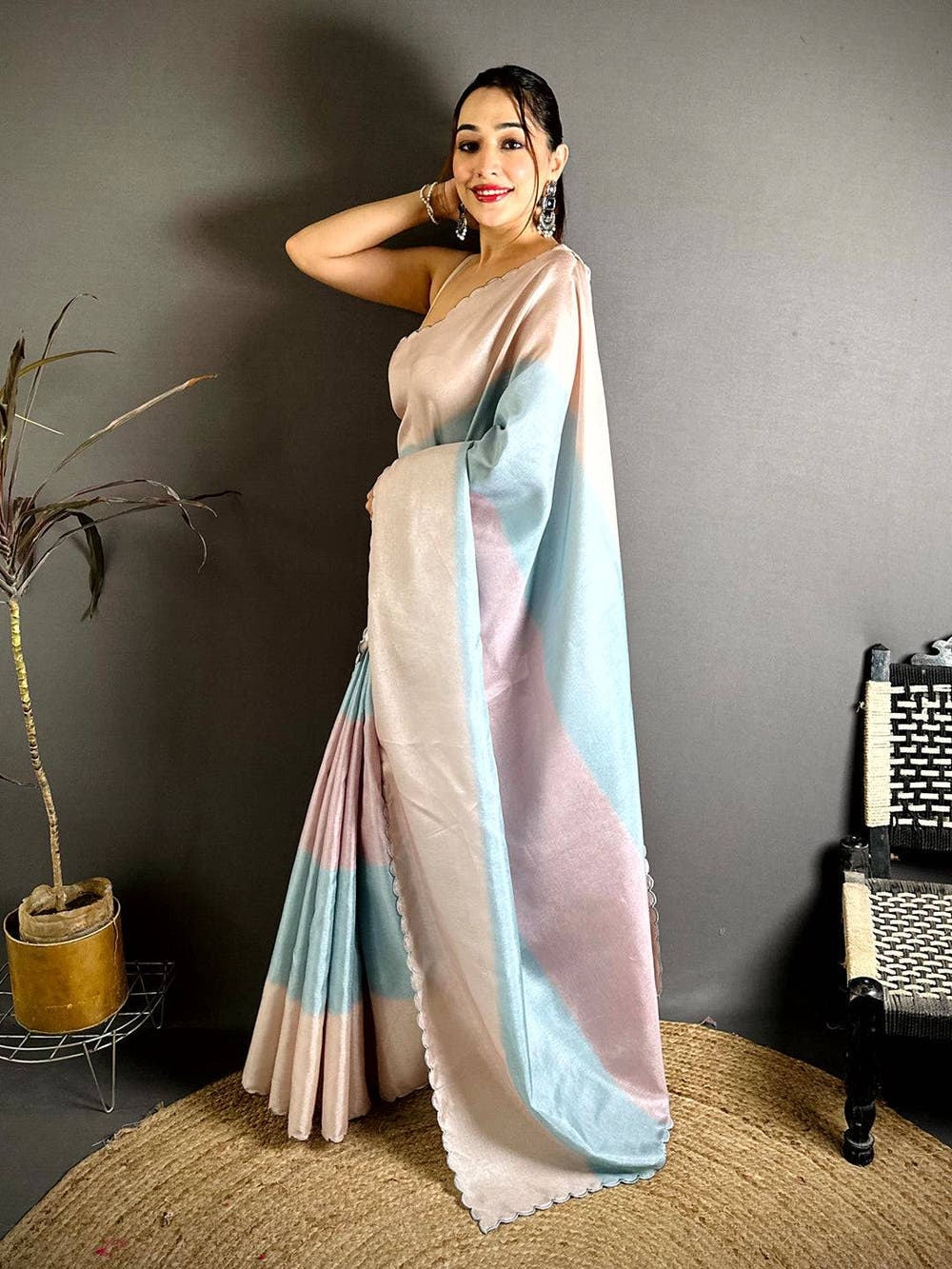 Striped Digital Print Tussar Saree for Festive Wear