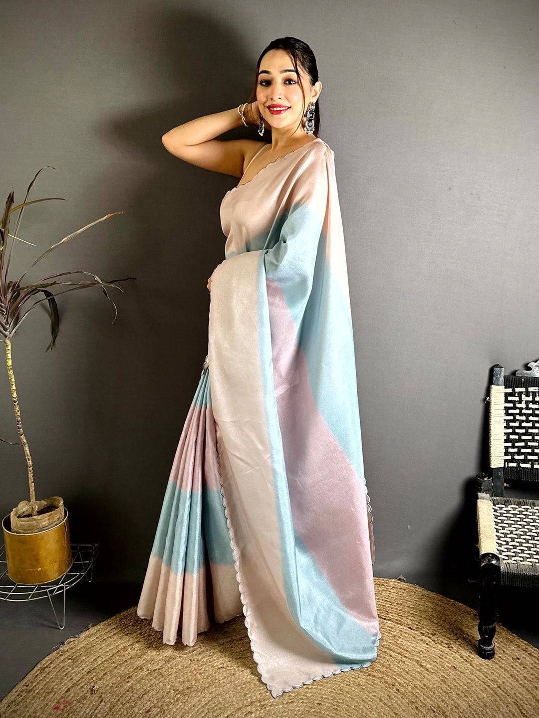 Striped Digital Print Tussar Saree for Festive Wear