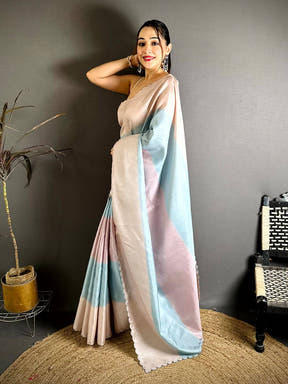 Striped Digital Print Tussar Saree for Festive Wear