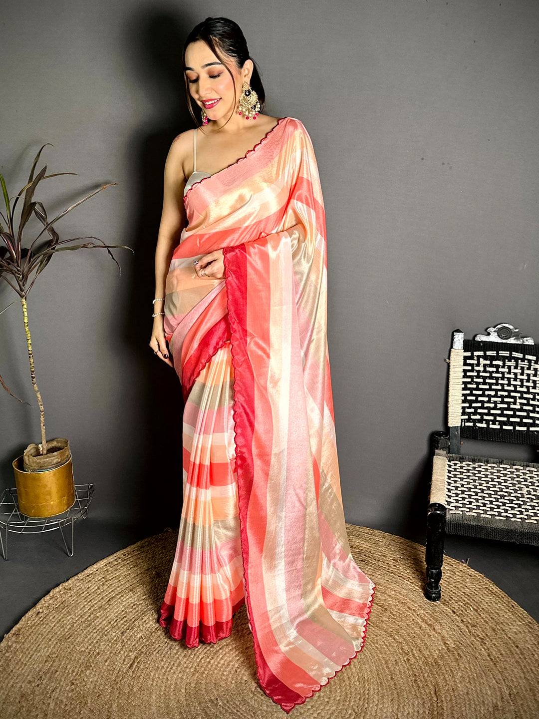 Celebrity Striped Print Soft Chiffon Saree