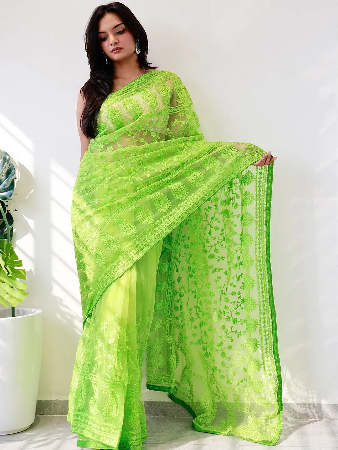 Elegant Saree with Ethnic Motifs and Embellished Borders