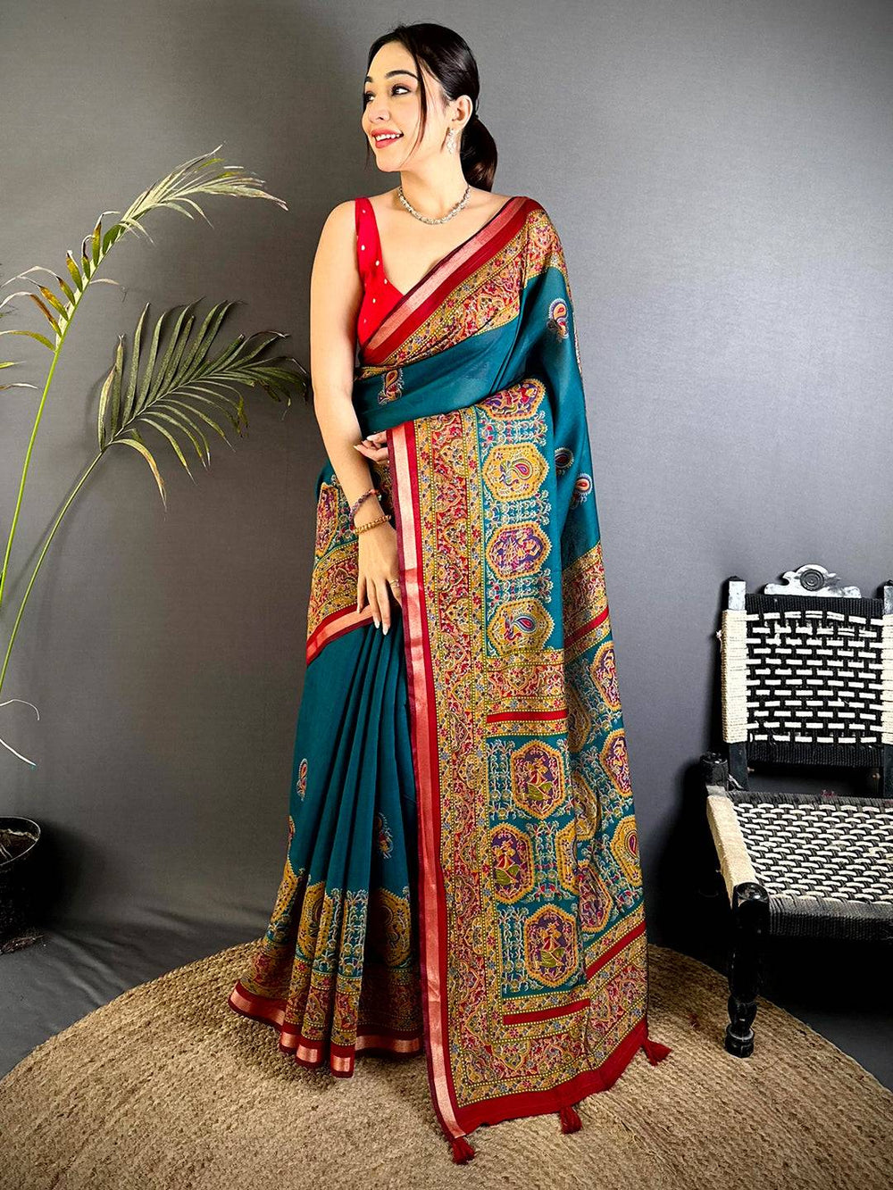 Rama Kalamkari Pashmina Cotton Saree