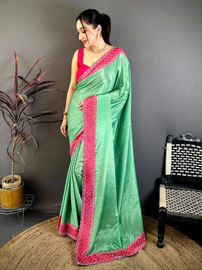 Green Poly Chiffon Diamond Stone Work Saree