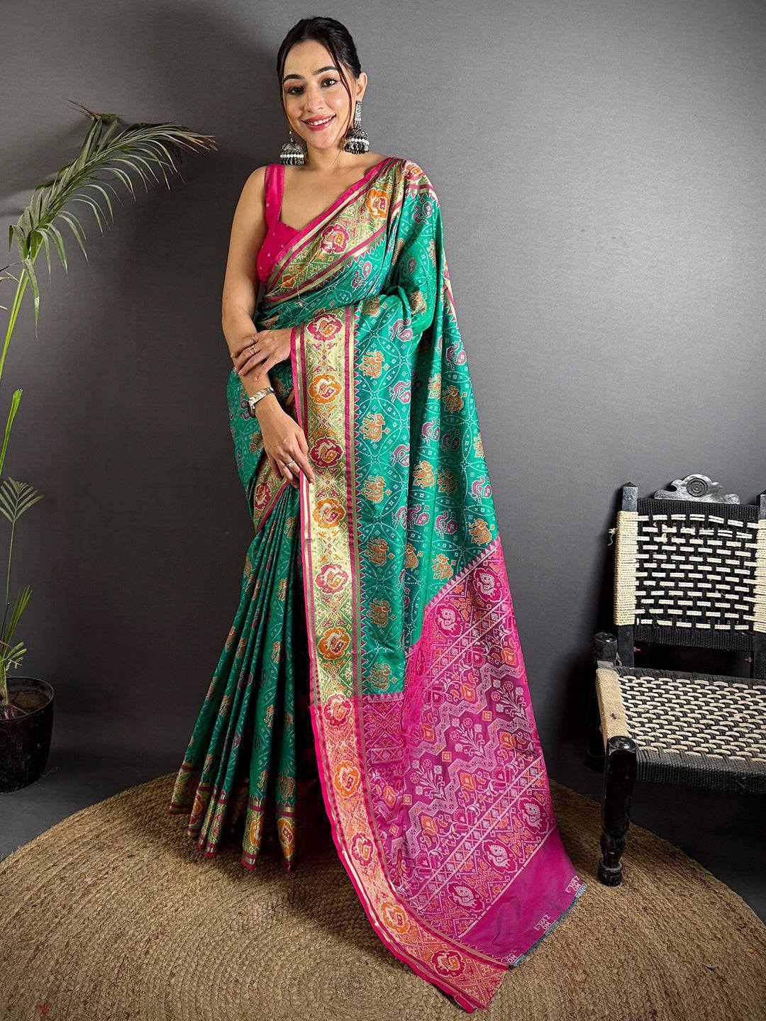 Elegant Sky Blue Pochampally Patola Silk Saree


