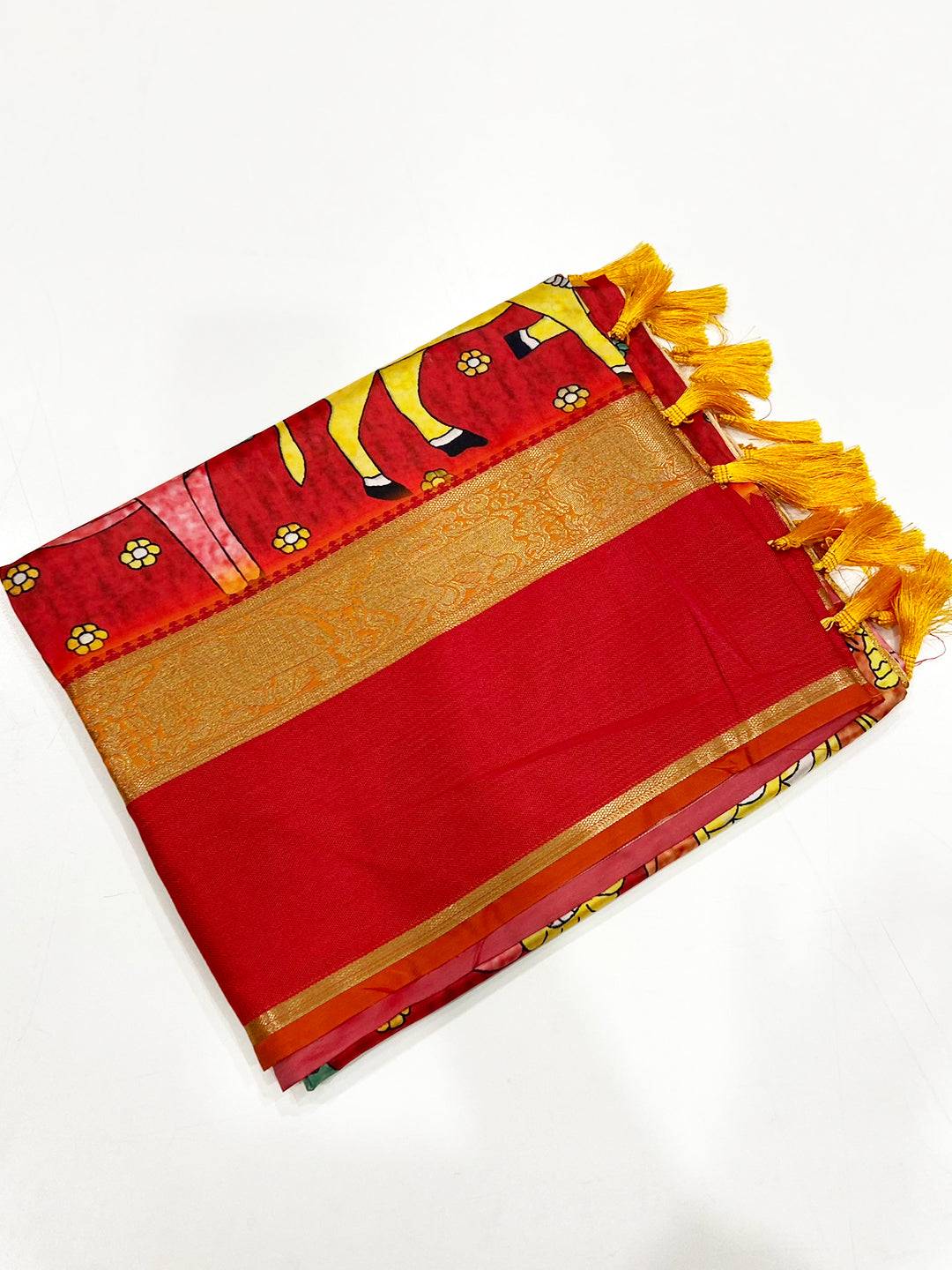 Deep Red Banarasi Kalamkari Silk Saree
