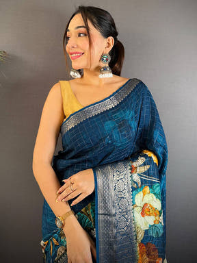 Elegant Navy Blue Kanchi Pattu Saree