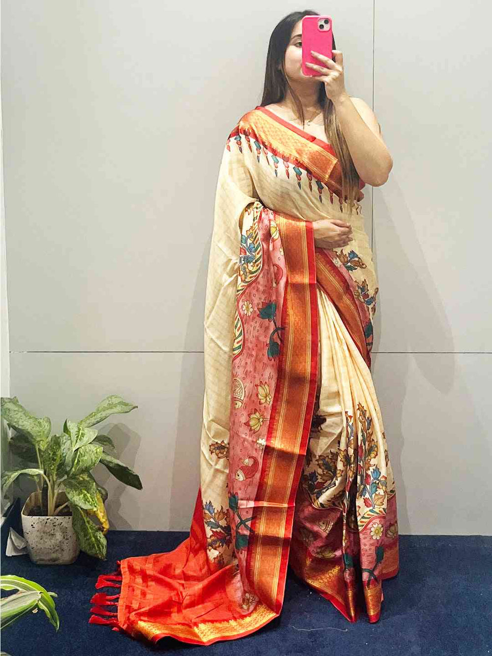 Chic Uppada silk saree showcasing Kalamkari digital print