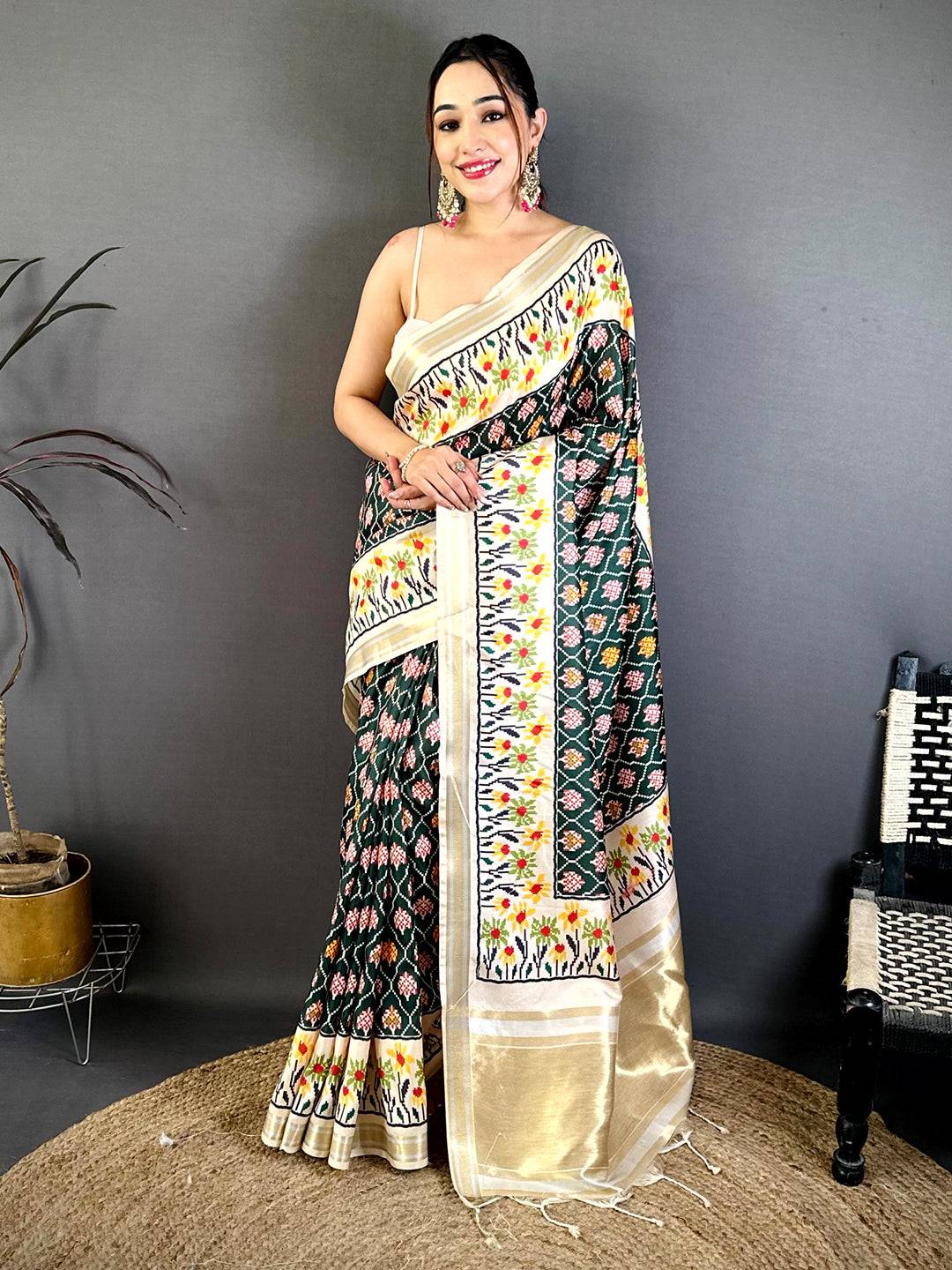 Artisan Digital Ikkat Kanchi Silk Saree