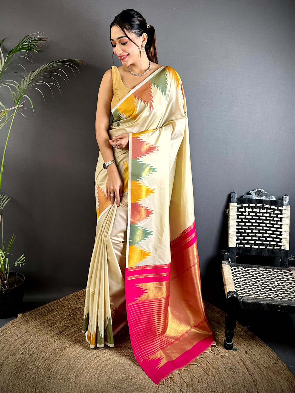Chiku Copper Radiance Soft Silk Saree
