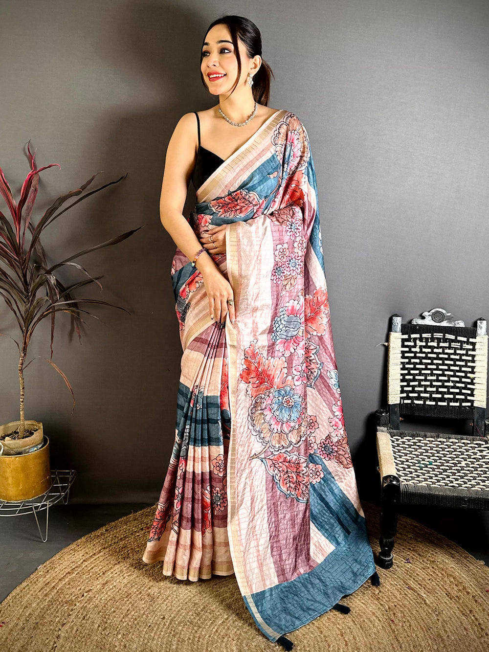 Radiant Tussar Ghicha Floral Saree