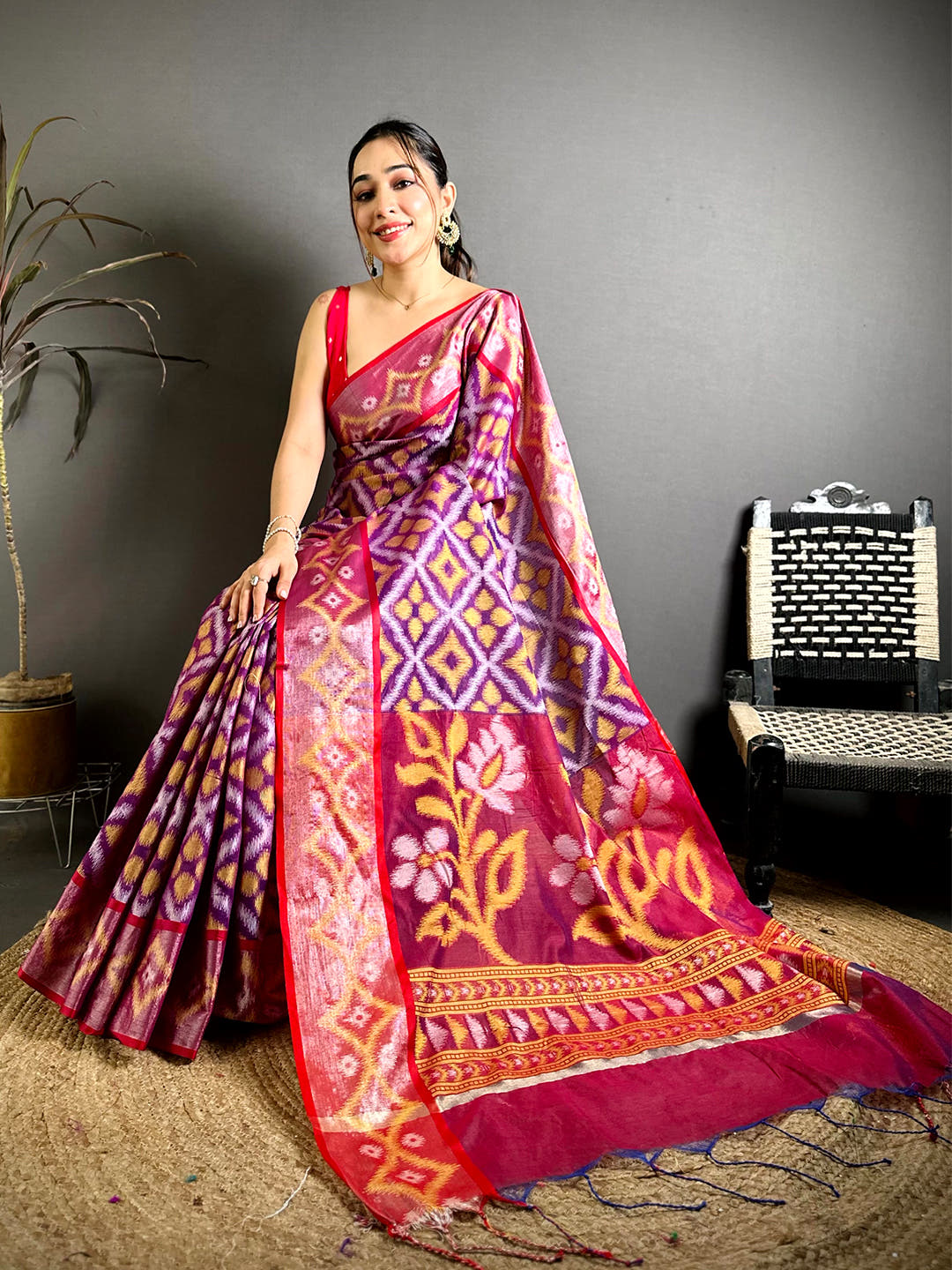 Radiant Purple Chanderi Ikkat Saree