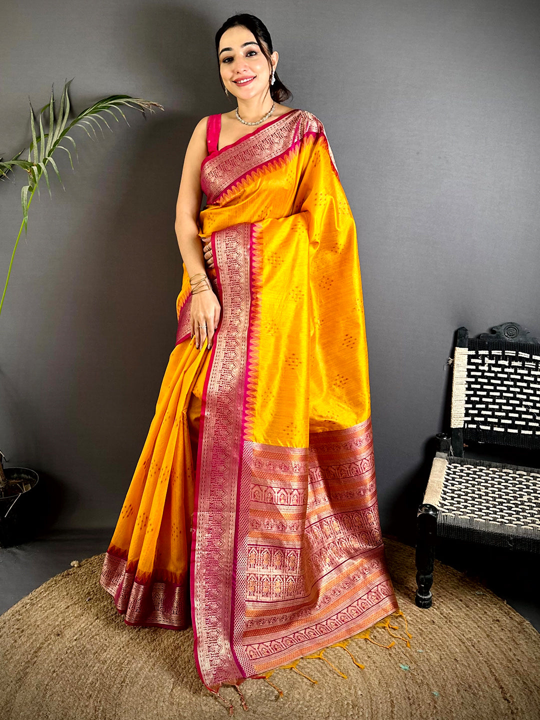 Yellow Bandhej Weave Kanchi Pattu Saree