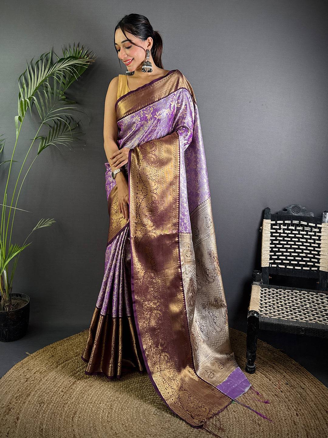 Purple Dharamavaram Kanchi Pattu Border Saree