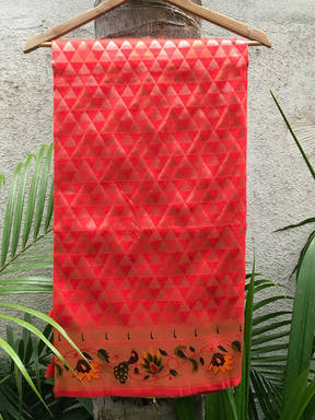 Red Silk Blend Woven Zari Work Paithani Saree

