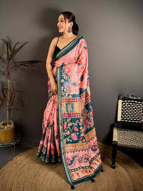 Vibrant Bright Pen Kalamkari Tussar Saree