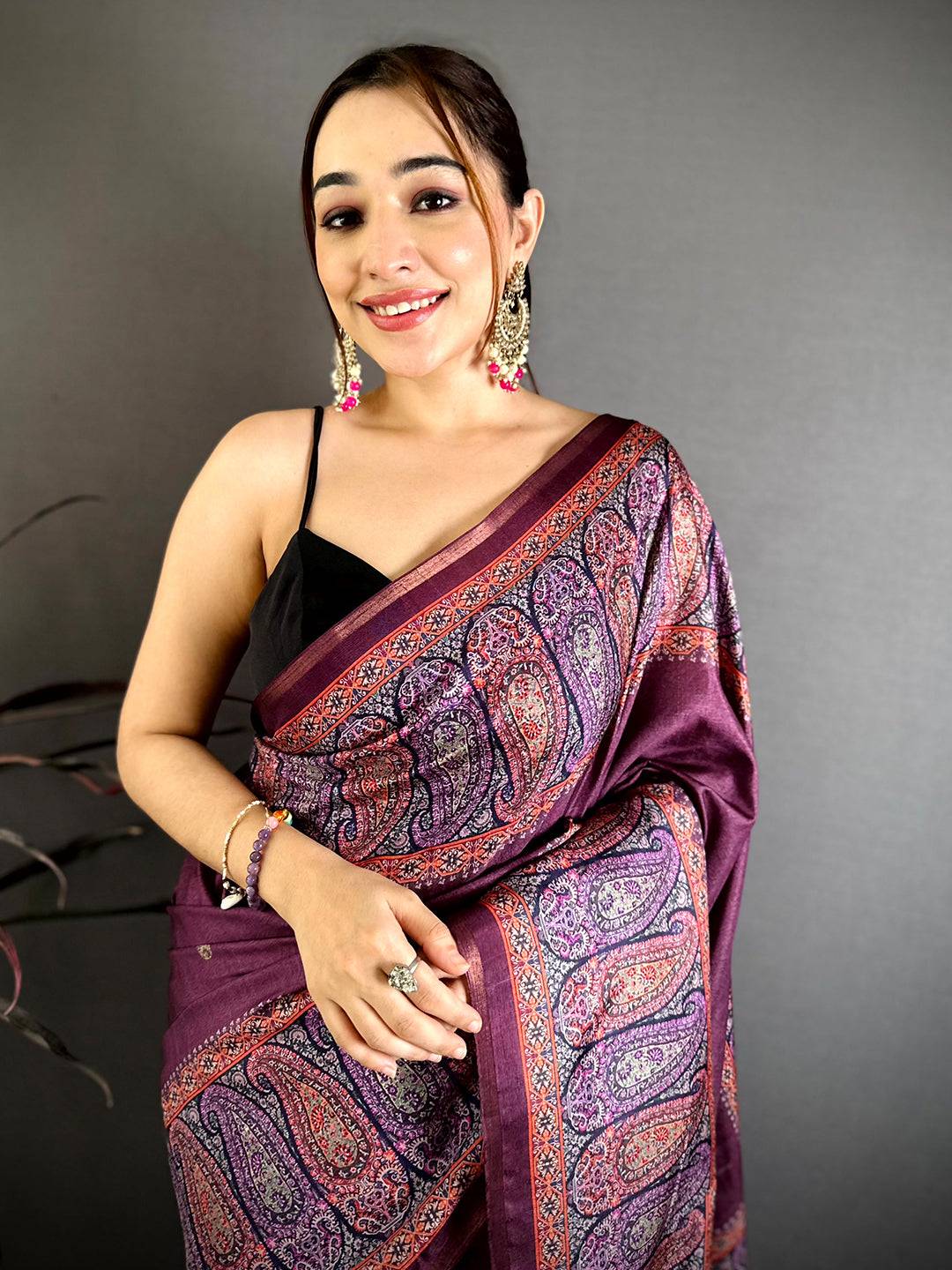 Royal Paisley Print Soft Zarna Silk Saree