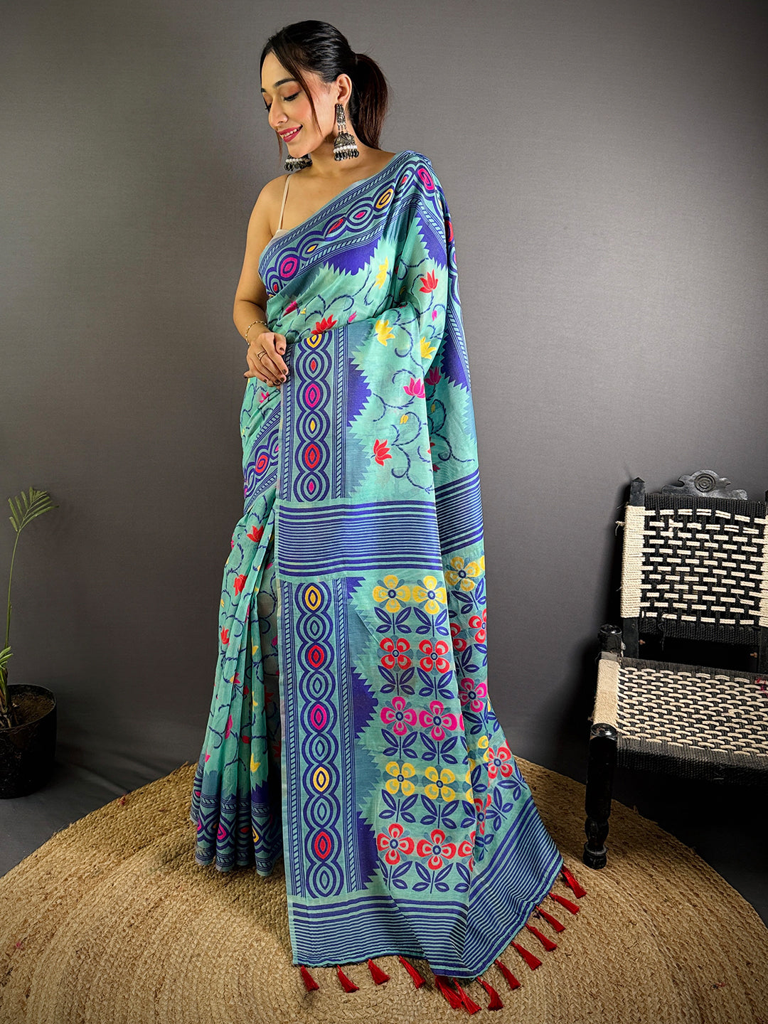 Multi Dhakai Jamdani Cotton Silk Saree