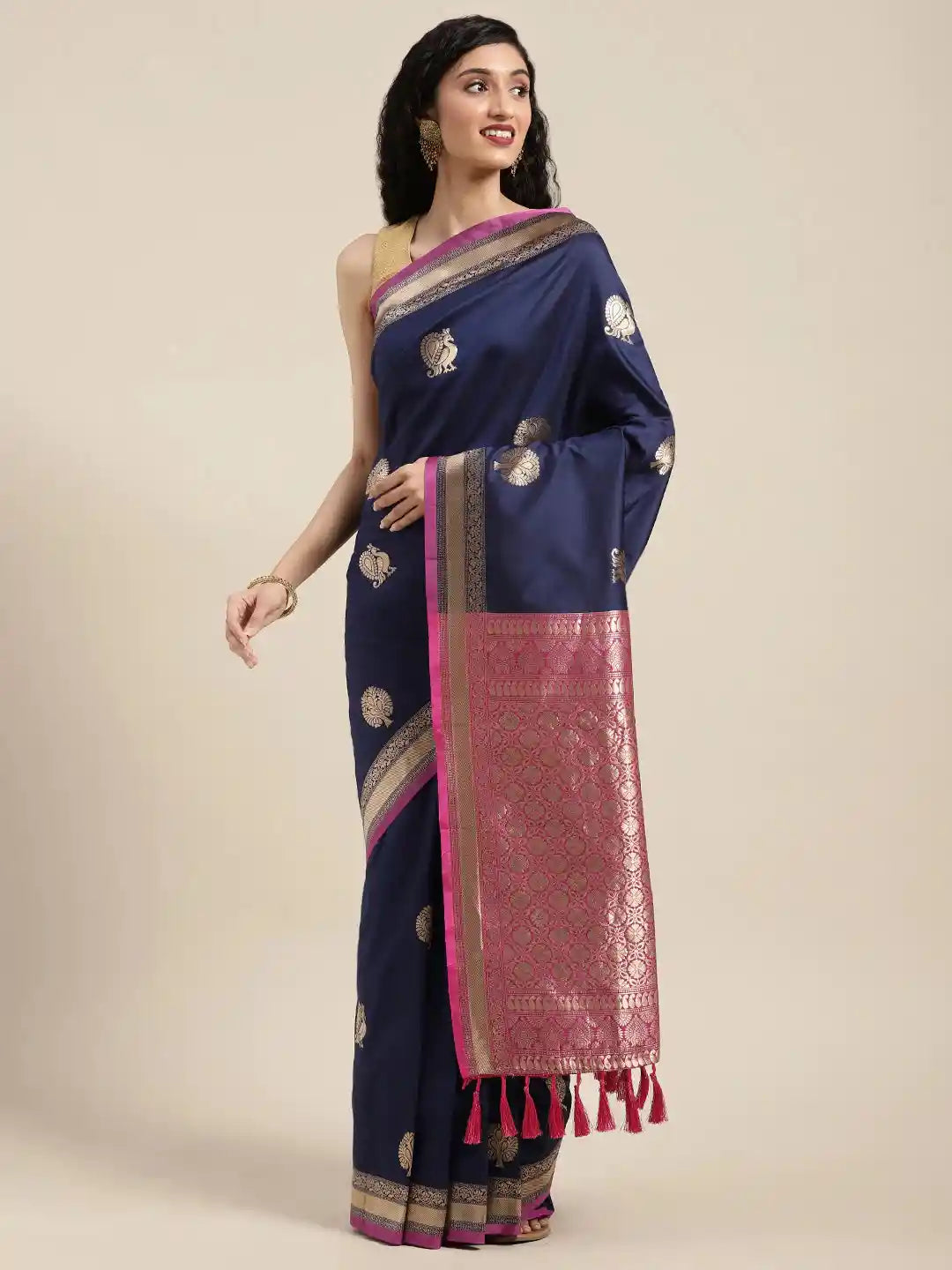 Banarasi Navy Colour Silk Blend Woven Design Saree