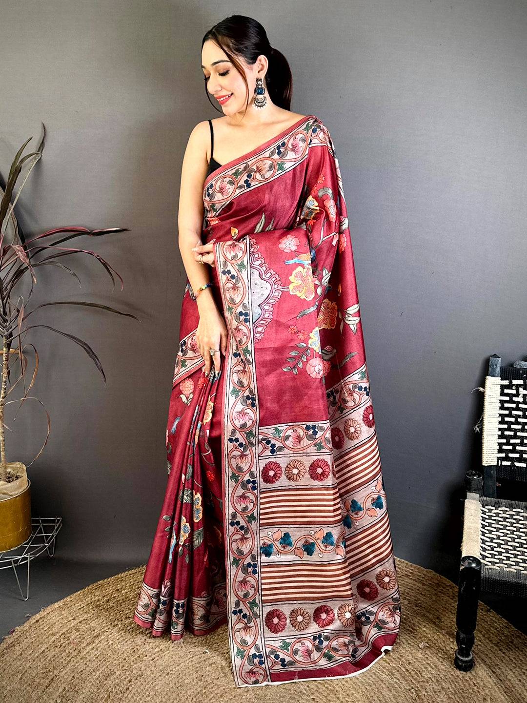 Classic Kalamkari Print Tussar Saree