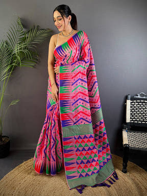 Bright Pink Dhakai Cotton Jamdani Saree