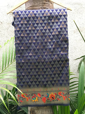 Navy Silk Blend Woven Zari Work Paithani Saree

