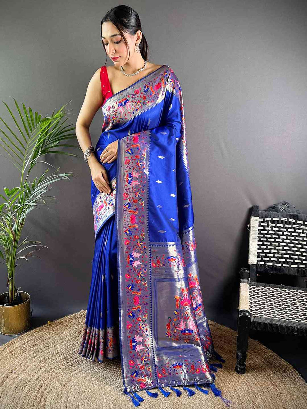 Blue Yevla Paithani Meenakari Saree