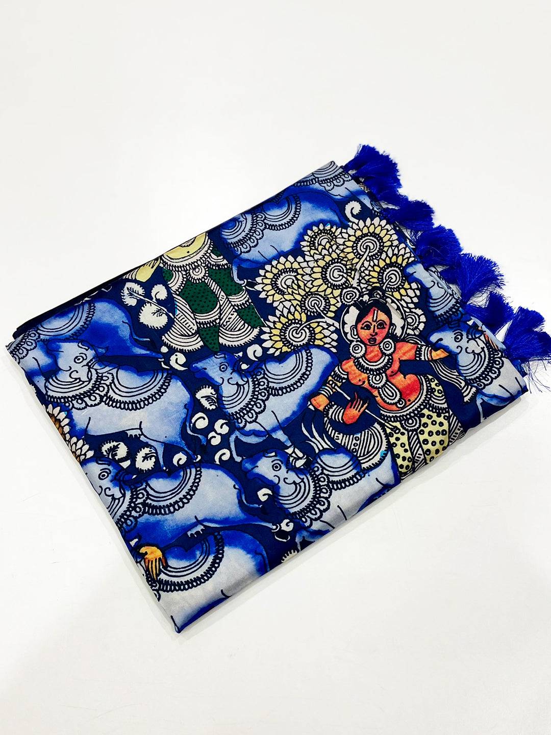 Royal Blue Kalamkari Printed Banarasi Saree