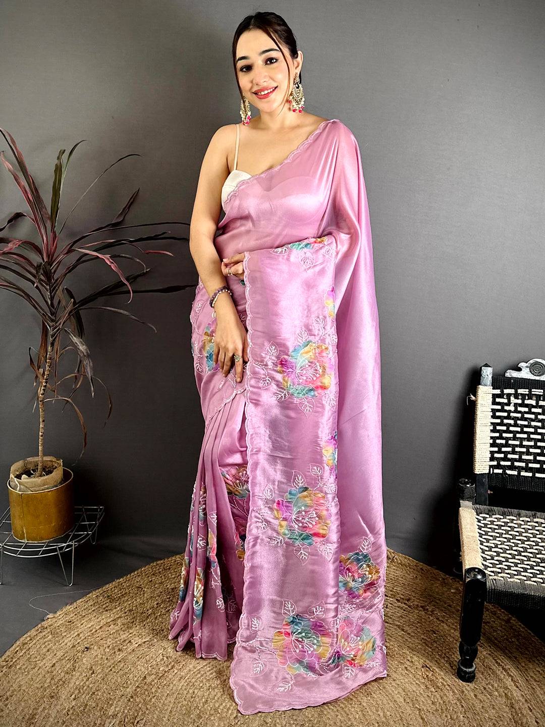 Vibrant Applique Pearl Embroidered Saree